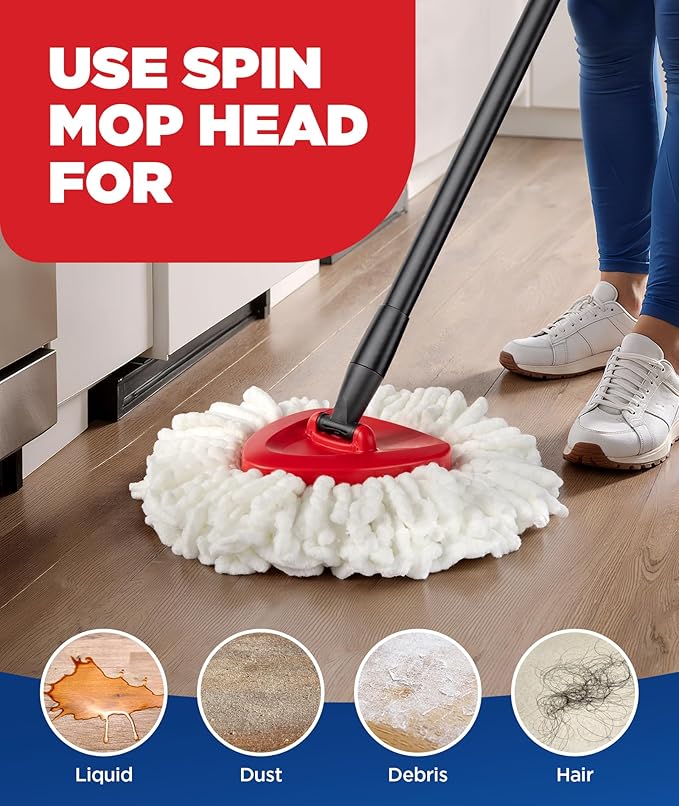6-in-1 Mop Heads Replacements for O Cedar EasyWring 1 Tank System, Includes 1 Base | 2 Scrub Brush Heads | 3 Spin Mop Heads, Full Set Mop Replace Heads for Cleaning Home, Bathroom & Kitchen