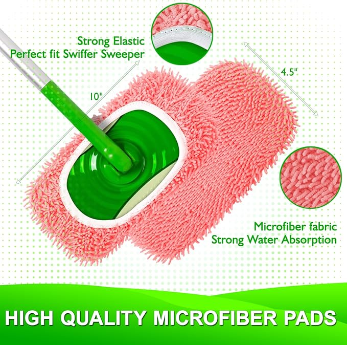 Reusable Microfiber Mop Pads Compatible with Swiffer Sweeper Mop - Dry Sweeping Cloths & Wet Mopping Cloths - Washable Wet Pads Refill for Mopping Floors, 6 Pack (Mop is not Included)