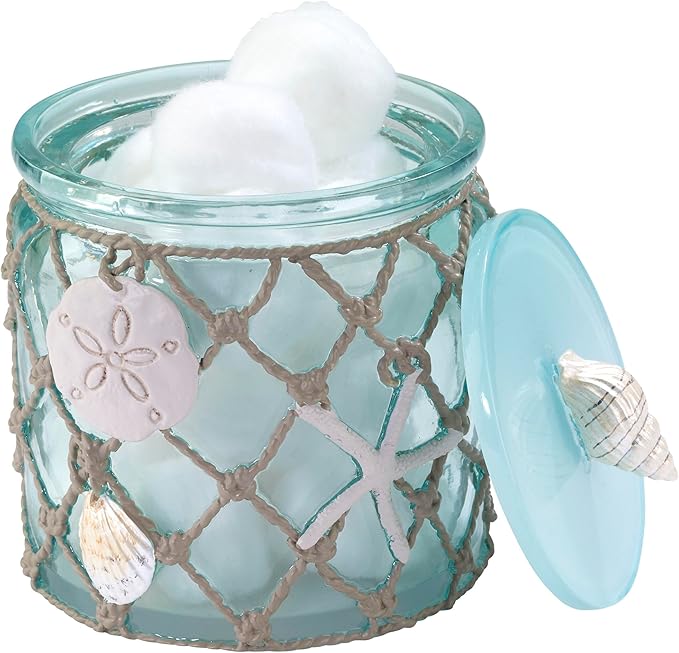 Avanti Linens - Covered Jar, Resin Countertop Organizer, Beach Inspired Bathroom Accessories (Seaglass Collection)
