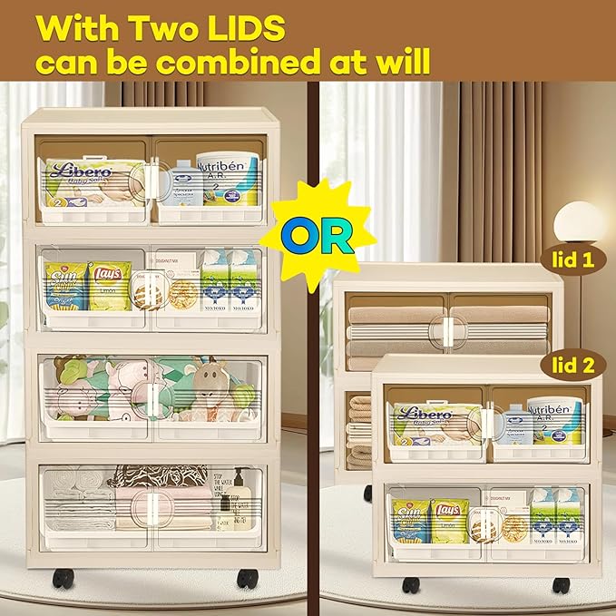 4 Packs 600 QT Stackable Storage Bins with Lids 150 Gal Storage Bins Closet Organizers and Storage Plastic Storage Bins Collapsible Storage Box with Wheels for Bedroom Living Room Dorm Office