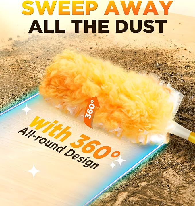 Heavy Duty Duster Refills for Swiffer Duster, 12 Count Duster Refills with 1 Handle, Multisurface 360° Dusters with 4X Microfibers, Unscented Disposable Dusters for Cleaning