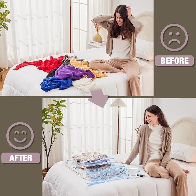 HIBAG Jumbo Vacuum Seal Bags for Clothing with Electric Pump, Vacuum Storage Bags for Clothes, Pillows, Blanket Bedding Comforters, 10 pack