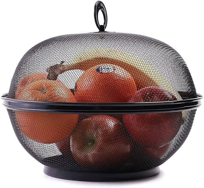 Juvale Mesh Fruit Basket with Lid - Bug Proof Fruit Storage - Stylish Black Wire Basket with Lid - Versatile Produce Storage - 10", Pack of 2, Black