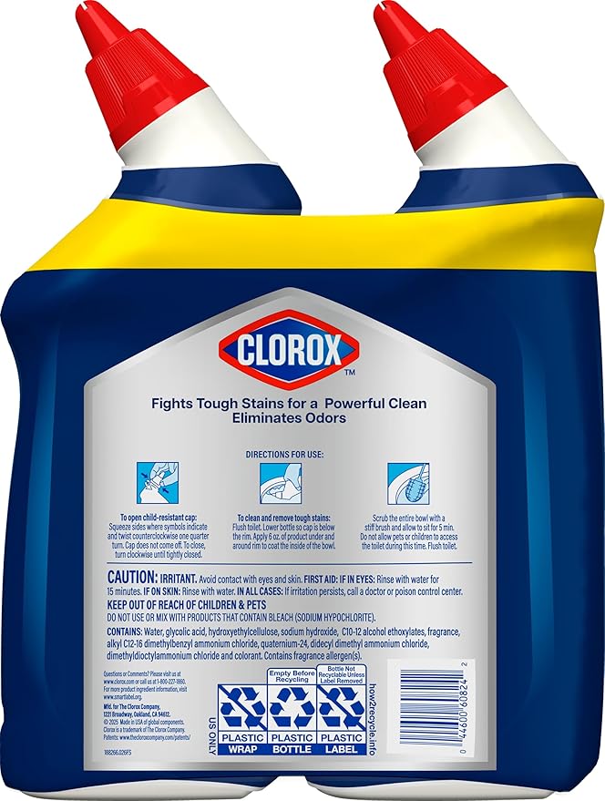 Clorox Toilet Bowl Cleaner Heavy Duty Stain and Ring Remover, Arctic Clean, 24 Fl Oz., Pack of 2
