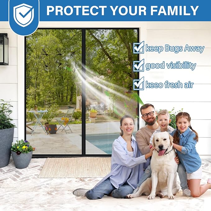 Upgraded PET Mesh Magnetic Screen Door Stronger Than Fiberglass and Polyester,Hands Free,Keep Bugs Out,Pet & Kid Friendly,Suitable for Sliding Doors,Patio and French Doors-72" X 80"