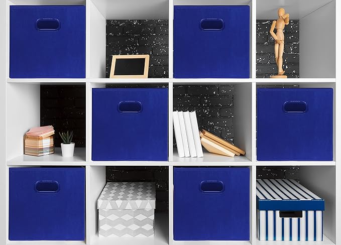 Simple Houseware Foldable Cube Storage Bins with Handles, 11-Inch, Dark Blue, 6-Pack, Fabric Cubes Organizer for Closet or Shelves
