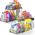 SUEH DESIGN Under Sink Organizers and Storage, 2 Tier Metal Under Sink Storage with Hanging Rail for Kitchen Bathroom Cabinet Organizer, 2 Pack