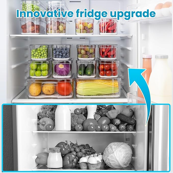 8 Pack Refrigerator Organizers, Clear Pull-out Drawer Container and Organizer Bins with Lids, Stackable Storage Containers for Fruits, Vegetable (Set of 8 (Include Pull Out Drawer))