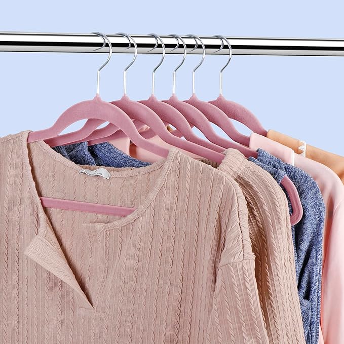 ZenStyle 100 Pack Ultra Thin Velvet Hangers - Clothes Suit Hangers, 360 Degree Swivel Hook, Velvet Flocked Surface (Pink)