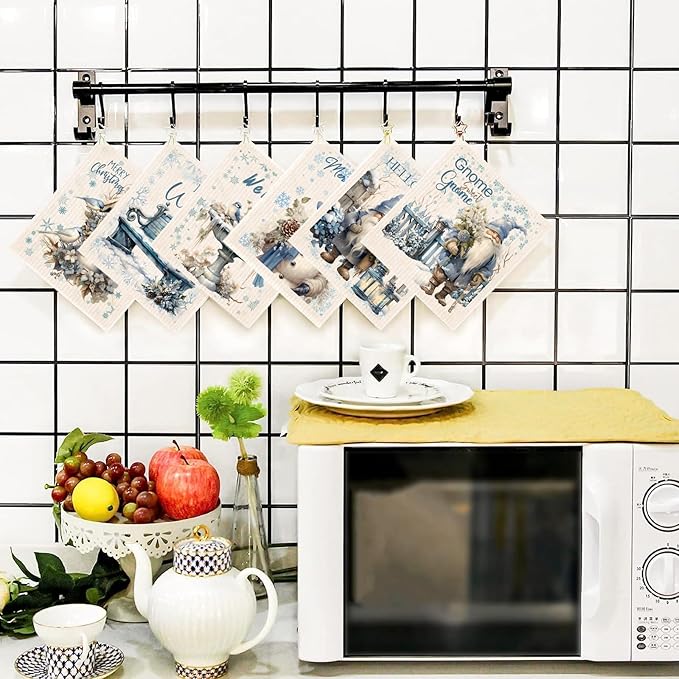 Morigins Swedish Kitchen Dish Cloths Reusable, Absorbent Hand Towels for Kitchen Quick Drying Cleaning Cloths Cellulose Sponge Cloth (Blue)