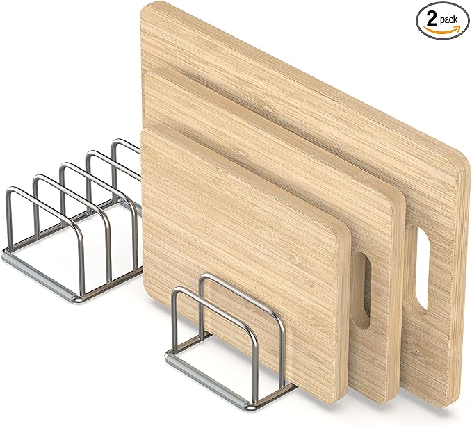Cutting Board Holder, 2PSC Cutting Board Organizer Rack, 304 Stainless Steel Cookie Sheet Baking Pan and Tray Organizer for Kitchen Cabinet and Pantry Storage (1.0 Inch Width Slots)