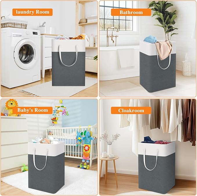 laundry basket 3-Pack, laundry hamper, Hamper with handles, collapsible laundry baskets, Waterproof dirty clothes hamper, Towel Storage for Home or Dorm, 75L-Grey
