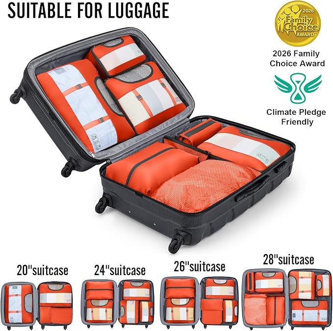 Veken 8 Set Packing Cubes for Travel Essentials, Suitcase Organizer Bags in 4 Sizes, Carry-On Luggage Accessories with Large Laundry & Hanging Toiletry Bag, Must-Have for Airplane, Road Trip & Camping