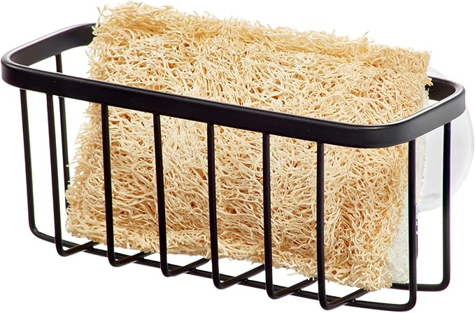 iDesign Stainless Steel Suction Sponge Holder - Kitchen Sink Sponge Caddy Organizer - Matte Black