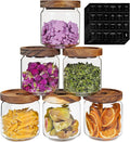 Patoper Small Glass Jars with Labels Spice Jar Round Storage Canister with Wooden Lid Clear Glass Food Jar for Pantry Sugar Tea Coffee Bean Spice Nuts Cookies Bath Salts (6 * 420ml(14oz))