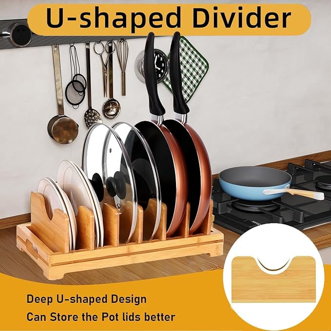 Pots and Pans Lid Organizer Holder Rack,Pot and Pan Organizer Drawer Organizer for Cutting Boards & Baking Sheets,Plates, Frying Pan, Skillet,Reusable Containers