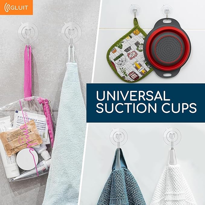 GLUIT Suction Cup Hooks - Utility Hook Wall Hangers for All Purposes Stainless Steel Removable Small Suction Cups for Kitchen Bathroom Shower Wall Window Glass Door 3 lbs (24 Suction Hooks)