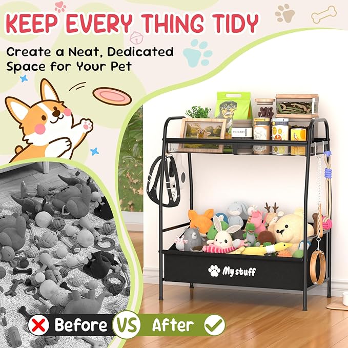 Large Dog Toy basket, Toy Box for Dogs, Pet Toys Bin Dog Metal Wire Basket for Toys, Food Storage, Storage Organizer Chest Storage, Toy Box for Living Room Area (Black)