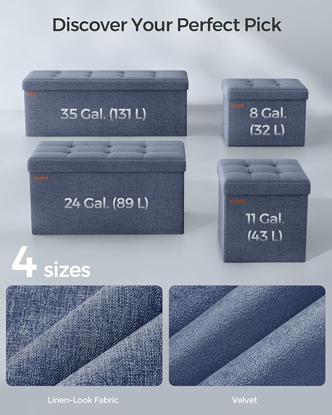 SONGMICS MAZIE Collection - Small Folding Storage Ottoman, Foot Rest Stool, 12.2 x 16.1 x 12.2 Inches, 286 lb Load Capacity, for Living Room, Bedroom, Home Office, Dorm, Light Denim Blue ULSF102Q01