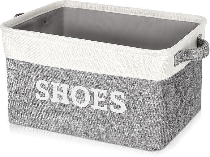 Lukeline Fabric Shoe Basket for Entryway, Hallway or Mudroom - Flodable Space-Saving Storage Bin for Closet, Decorative Home Decor (Large)