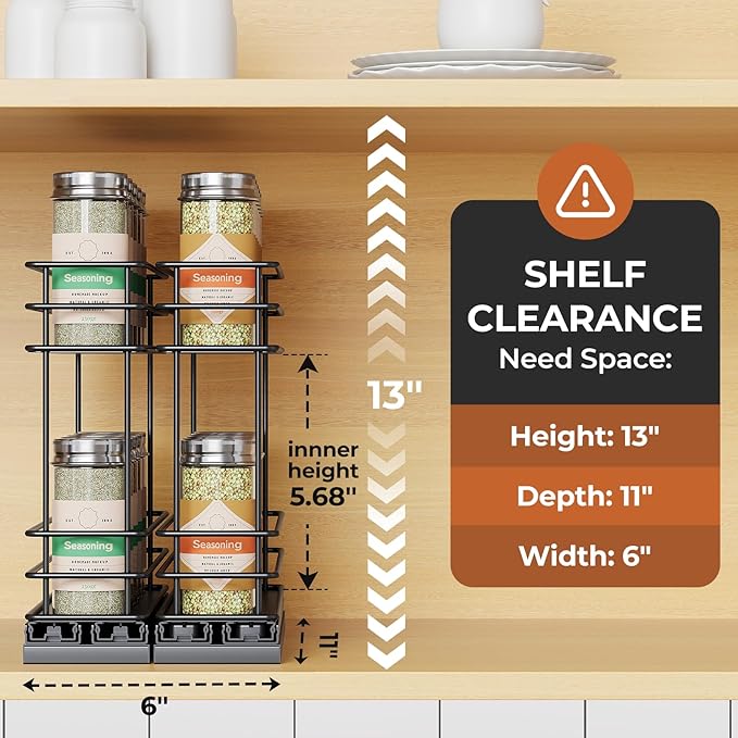 Pull Out Spice Rack Organizer for Cabinet, Slide Out Spice Racks, Easy to Install Spice Cabinet Organizers, 5.2" Wx10.43 Dx8.26 H, 2 Packs 2 Tiers(Black)