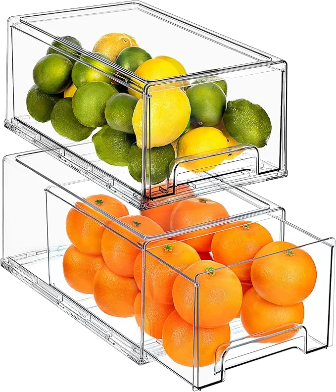 Sorbus Plastic Storage Bins Stackable Clear Pantry Organizer Box Bin for Organizing Kitchen Fridge, Food, Snack Pantry, Fruit, Vegetables, Bathroom, Wide & Narrow Deep (4 Pack)