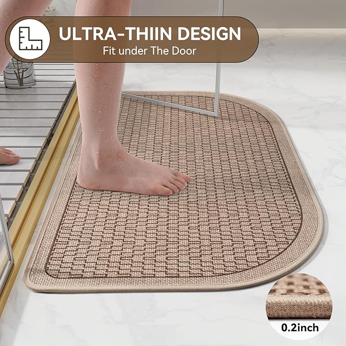 YDKGL Bathroom Rugs Mat 24x35, Non Slip Ultra Thin Bath Mat Quick Dry Absorbent Washable Half Round Bath Mats for Bathroom Floor Rubber Backed Fit Under Door, Brown