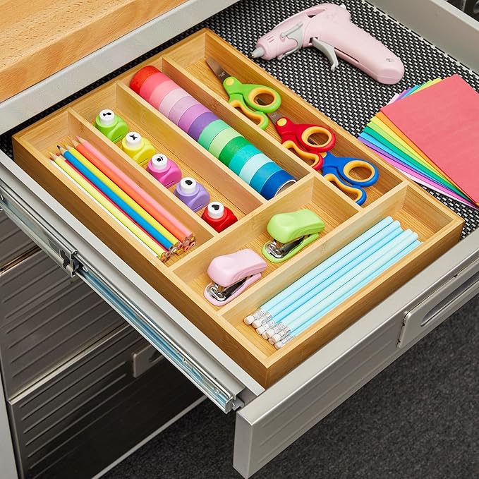 Juvale Silverware Organizer Tray - Brown Bamboo, 6-Slot, 14.5 x 10.25 x 1.75 in - Utensil Drawer Organizer & Cutlery Tray for Kitchen & Desk Use