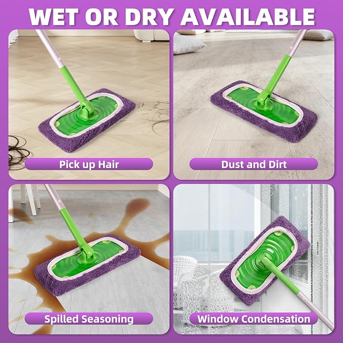 8 Pack Reusable Mop Pads Compatible with Swiffer Sweeper Mop, Dry and Wet Pads Refill, Microfiber Pads, Washable Sweeping Cloths for Surface/Hardwood Floor Cleaning (Purple)