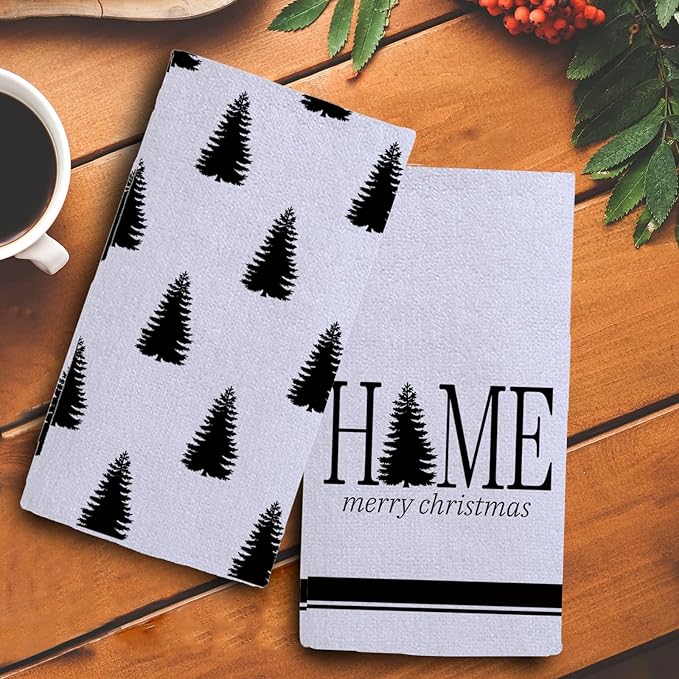Christmas Kitchen Towels Set of 2 Christmas Tree Dish Towel Tea Towels for Kitchen 16x28 Inch Absorbent Drying Cloth Cooking Baking Cleaning