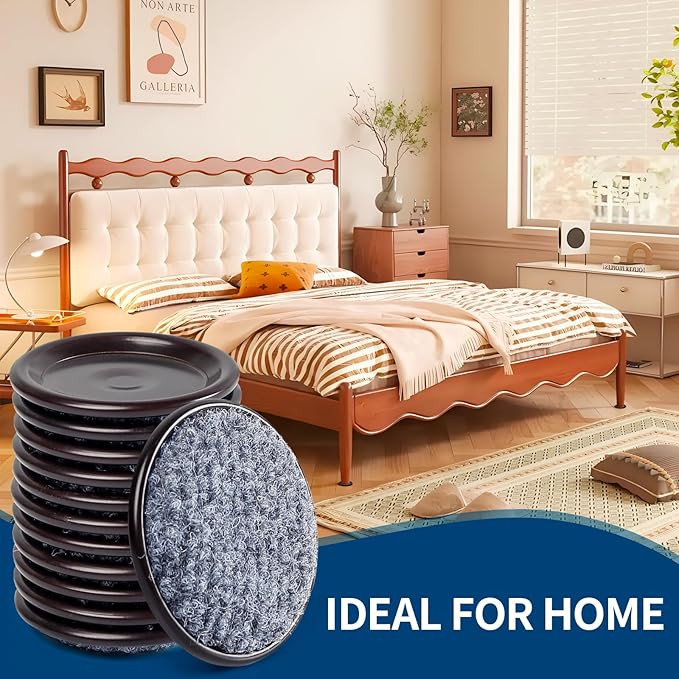 Ezprotekt 1 5/8" Round Carpet Bottom Furniture Caster Cups, 16 Pcs Reusable Furniture Coasters, Felt Furniture Sliders Pads to Protect Hardwood, Tile or Carpetd Floors from Scratches (Brown/Gray)