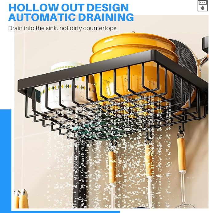 2 Tiers 4 Baskets (one More Than Others) Over The Sink Dish Drying Rack,fits All Sinks (from 24.8" to 35.4"),2-Tier Adjustable Sink Rack,Dishes Rack Kitchen Storage Organizer Space Saving