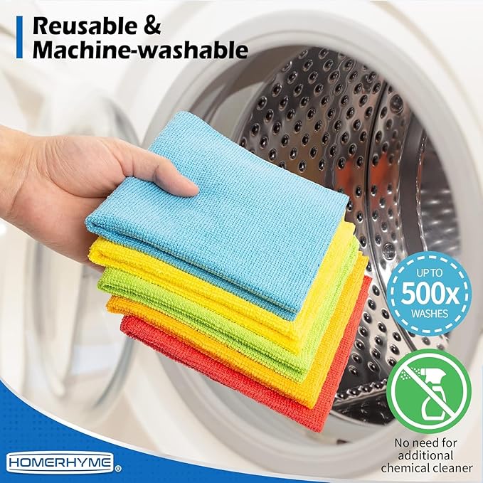 HOMERHYME Microfiber Cleaning Cloth, 150 Pack Cleaning Rags Microfiber Towel Bulk Absorbent Lint-Free Wash Cloths, All-Purpose Towels for Cars, Shop, Automotive, Garage, Home and Kitchen 11.5"*11.5"