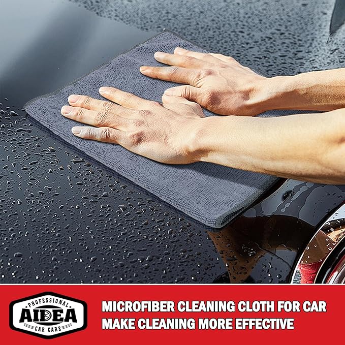 AIDEA Microfiber Cleaning Cloth 12 Pack, Microfiber Towels for Cars, Soft & Absorbent Cleaning Rags, Premium Lint Free Shop Towels for House, Kitchen, Car, 12inx16in, Grey