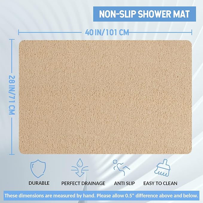 Hargiis Non-Slip Bathtub Mat, Anti Slip Shower Mat, Fast Drying Bathtub Mats, Foot Scrubber Mat, Anti Slip Mat for Tub, Floor, Bathroom, Kitchen, Home, Hotel (Beige 40"×28")