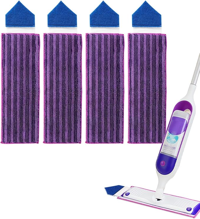 KEEPOW Reusable Power Mop Refills Pads Compatible with Swiffer PowerMop Pad with Scrubbing Pad Microfiber Power Mop Pads Refill for Spray Mop Washable Pads for Multi-Surface Floor Cleaning, 4 Pack