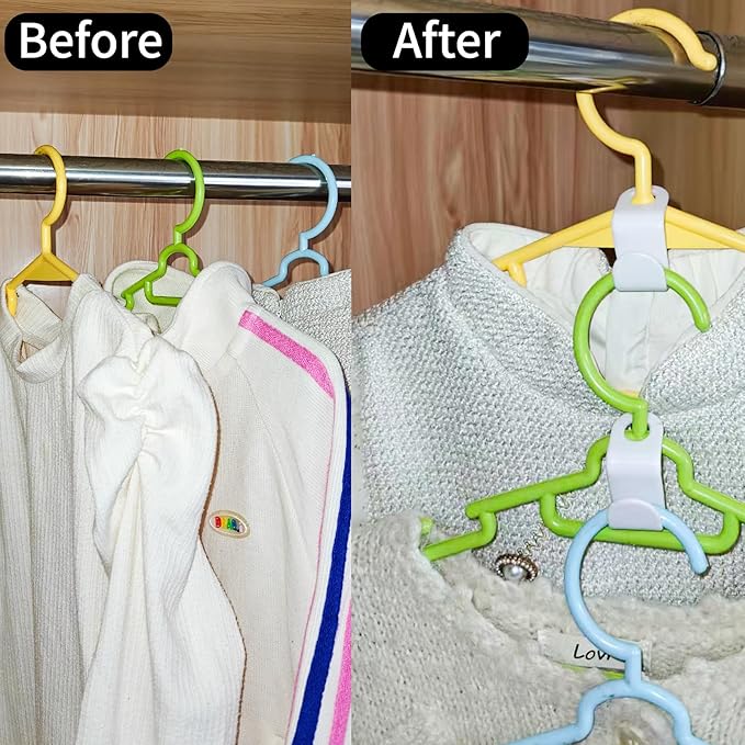 50-Pack Clothes Hanger Connector Hooks - Space-Saving Closet Set, 5-Color with Storage Box & Strong Adhesive Pads, Fits Thin-Neck Hangers (<0.35in) - Ideal for Small Closets, Dorms, Apartments
