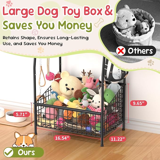 Indestructible Medium Dog Toy basket, Toy Box for Dogs,Pet Toys Bin Dog Metal Wire Basket for Toys, Food Storage, Storage Organizer Chest Storage, Toy Box for Living Room Area (Black)