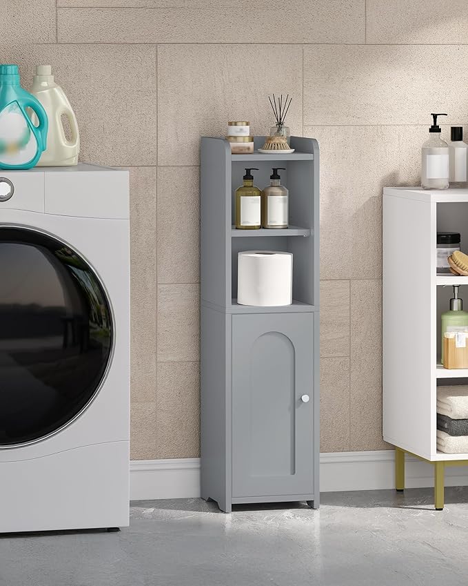 Bathroom Storage Cabinet, Corner Floor Cabinet with Doors and Adjustable Shelf, Narrow Toilet Paper Cabinets, Bathroom Organizer for Small Spaces, Gray BC19721X