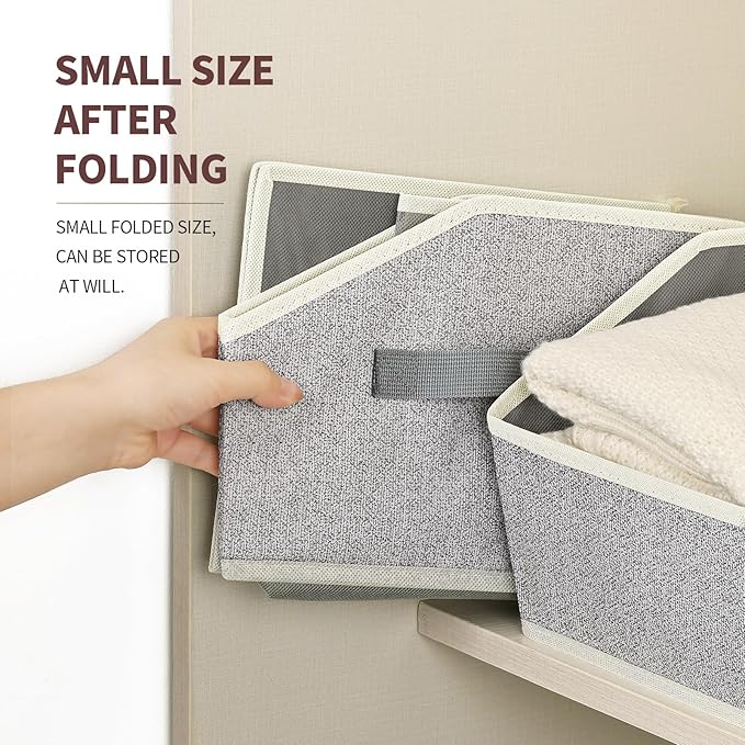 Storage Bins for Shelves - Large Trapezoid Closet Shelf Organizer, Fabric Organization Bins with Handles, Storage Baskets for Clothes, Towel, Purse, 6 Pack, Light Gray