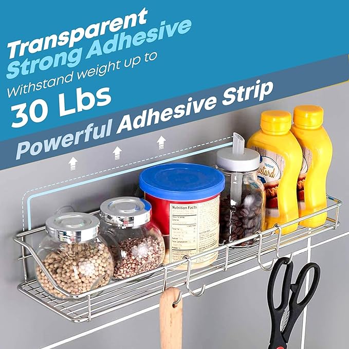 KESOL Adhesive Shower Caddy Shower Shelf Organizer for Bathroom Organization with Hooks, SUS304 Stainless Steel, 2 Pack (Silver)
