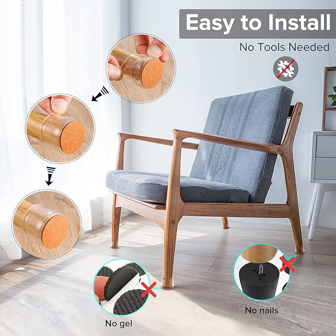 32PCS Upgraded Silicone Chair Leg Floor Protectors for Hardwood Floors, Furniture Sliders for Chair Legs, Felt Bottom Furniture Pads, Anti-Slip Round&Square Cap Covers to Scratch and Reduce Noise