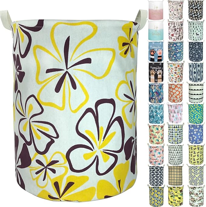 Merdes 19.7’’ Waterproof Foldable Laundry Hamper, Dirty Clothes Laundry Basket, Linen Bin Storage Organizer for Toy Collection (Flower)