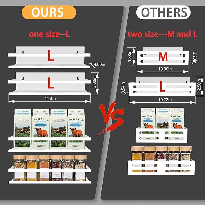 Magnetic Spice Rack for Refrigerator Seasoning Organizer for Spice Fridge Shelf storage Magnetic Shelf with Hook for Oven(4pack-Cut out-White)