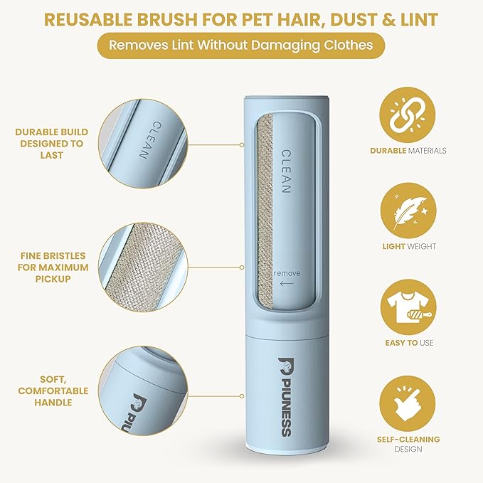 PIUNESS Pet Hair Remover Roller – Reusable Lint Roller for Cat & Dog Hair on Furniture, Couch, Carpet, Car & Bedding – Portable, Eco-Friendly