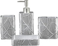 Hymmah Silver Bathroom Accessories Set,Toothbrush Holder,Farmhouse Bathroom Decor,4 Pcs Resin Gift Set Apartment Necessities, Contain Toothbrush Cup,Soap Dispenser,Soap Dish,Tumbler