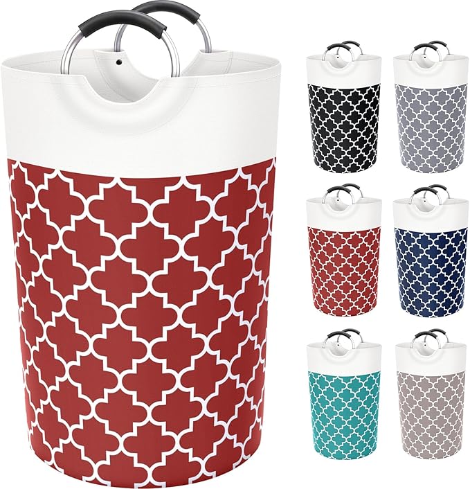 Large Laundry Basket Laundry Hamper Bag Washing Bin Clothes Bag Collapsible Tall with Handles Waterproof Travel Bathroom College Essentials Storage for College Dorm, Family, 115L (Red)