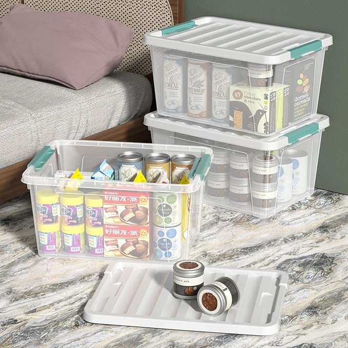 Bblina 6 Packs 35 L Clear Plastic Latching Bins with Lids, Large Storage Tote Boxes