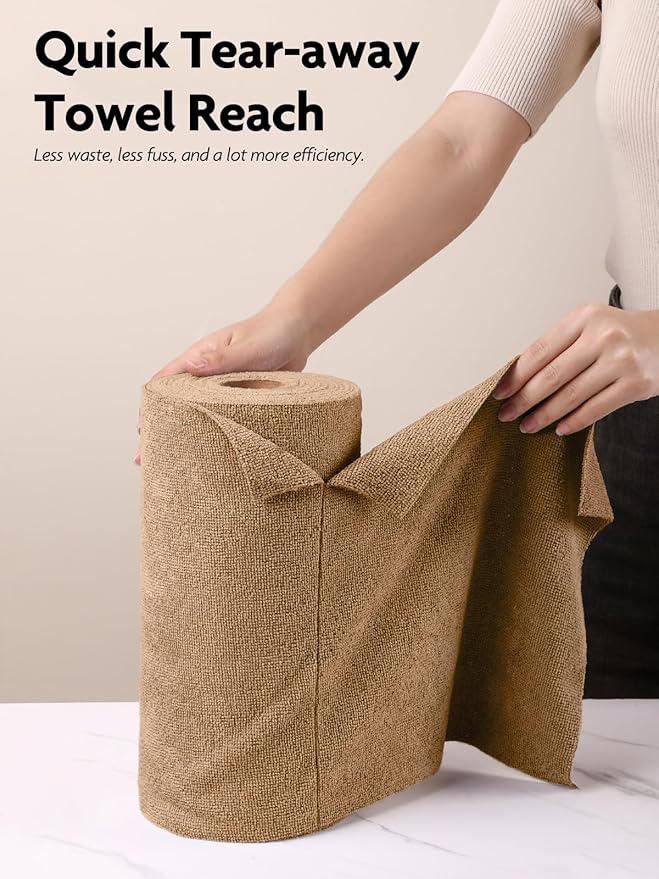 Fantasticlean Microfiber Cleaning Cloth Roll -60 Pack, Tear Away Microfiber Towels, 12" x 12", Reusable, Washable, Scratch Free, Ultra Absorbent Dishcloth for All-Around Cleaning (Beige & Tan)