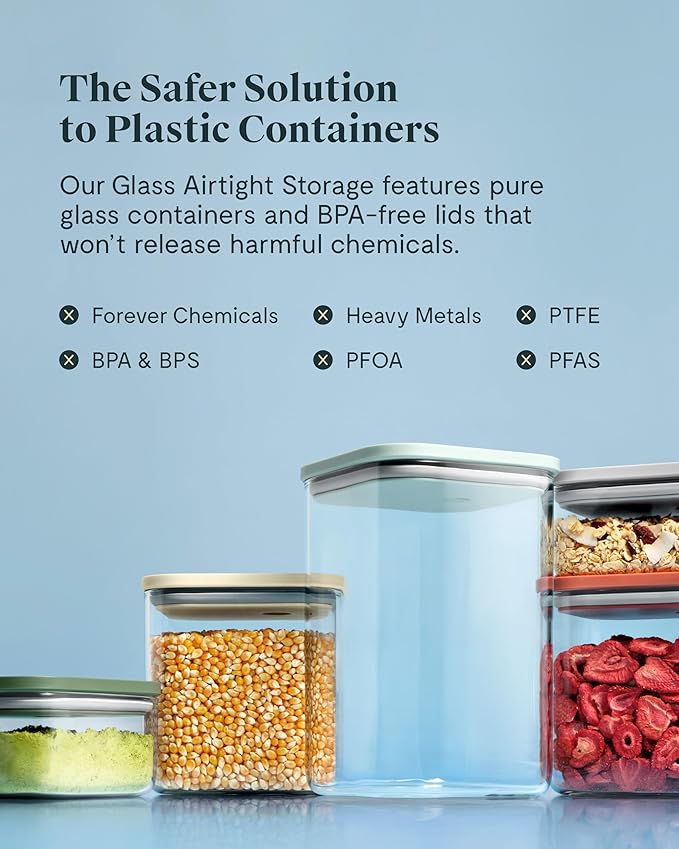 Caraway 13-Piece Glass Airtight Food Storage Containers with Lids – Non-Toxic, BPA-Free Kitchen Storage Containers – Stackable, Space-Saving Airtight Containers for Dry Goods and More - Perracotta